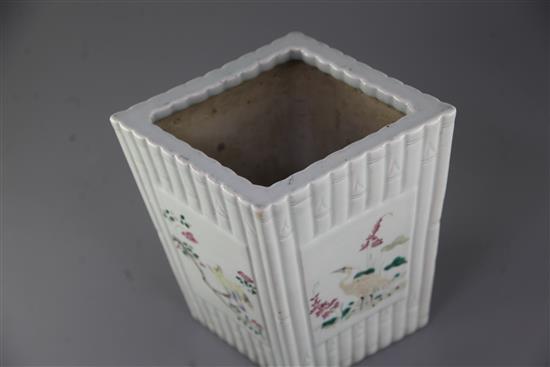A Chinese famille rose bamboo moulded planter, Republic period, height 25.8cm